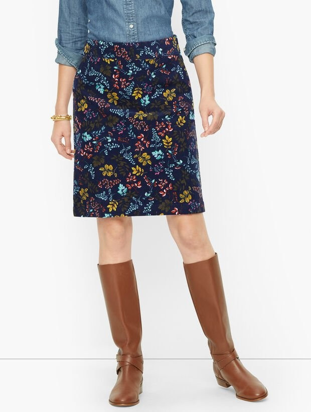 Cotton Corduroy A-Line Skirt - Pretty Floral | Talbots