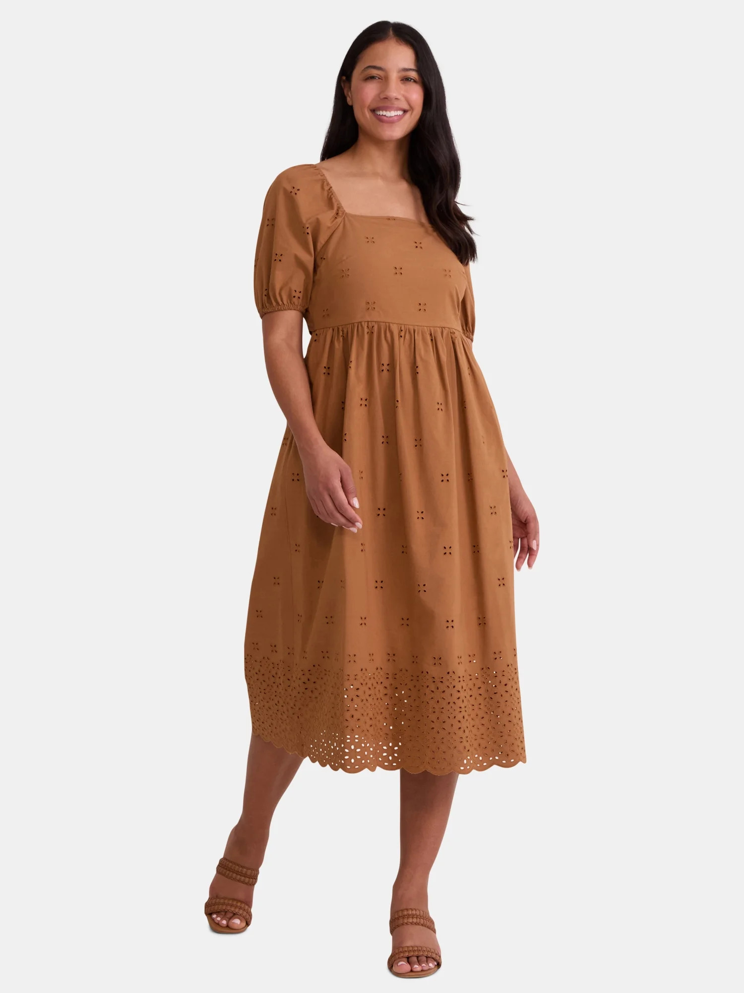 Time and Tru Women's and Women's Plus Eyelet Midi Dress, Sizes XS-4X | Walmart (US)