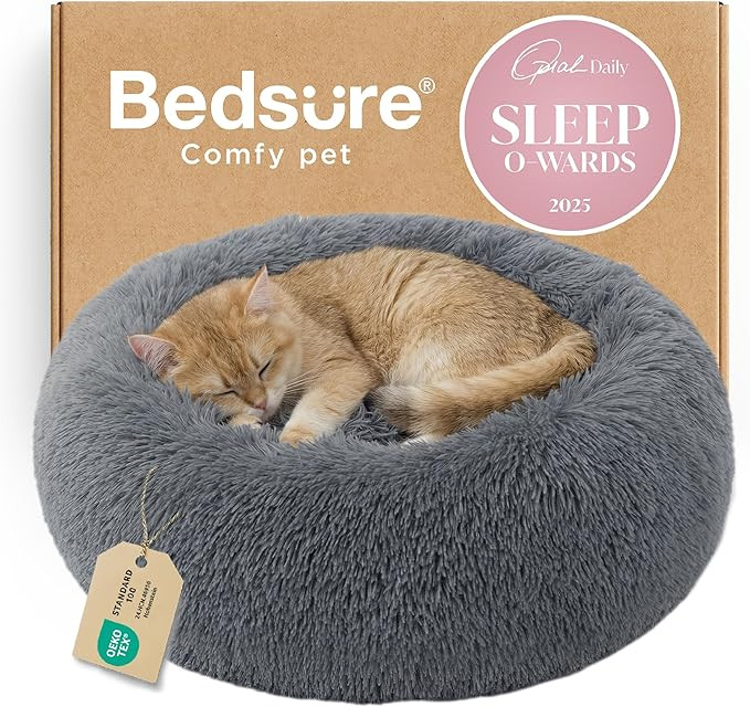 Calming Cat Beds for Indoor Cats - Small Cat Bed Washable 20 inches, Anti-Slip Round Fluffy Plush... | Amazon (US)