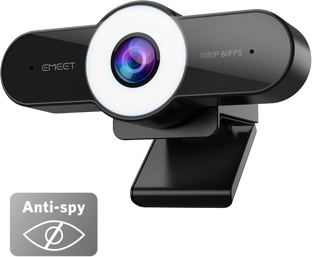 EMEET 1080P Webcam with Microphone - 60FPS Streaming Camera with Light, Three Level Light, Noise-... | Amazon (US)