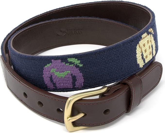 Full Grain Leather Needlepoint Belts for Men Handmade w/ Cotton & Solid Brass Buckle | Amazon (US)