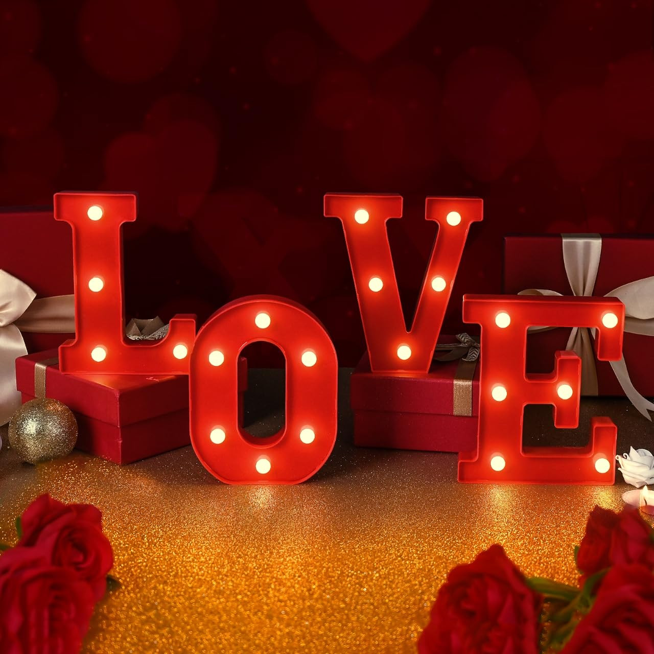 EDYCON 4Packs Valentine's Day Letter Lights Sign Table Decorations LED Light up Letters Battery P... | Amazon (US)