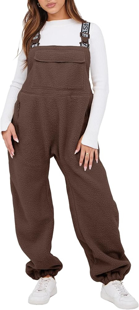 SeekMe Womens Fleece Overalls 2026 Warm Winter Casual Loose Jumpsuits Sherpa Bib Overalls Fuzzy S... | Amazon (US)