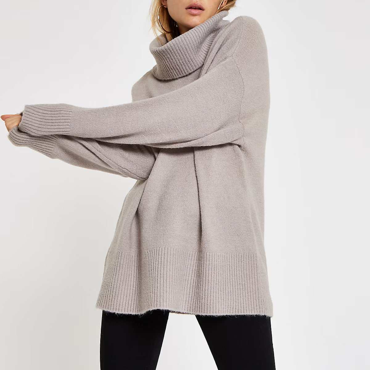 Grey oversized roll neck sweater | River Island (UK & IE)