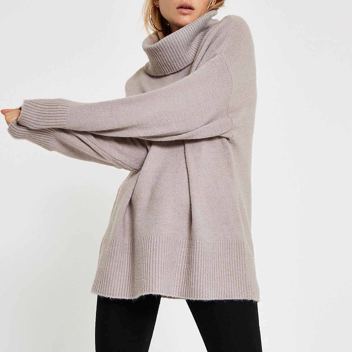 Grey oversized roll neck sweater | River Island (UK & IE)