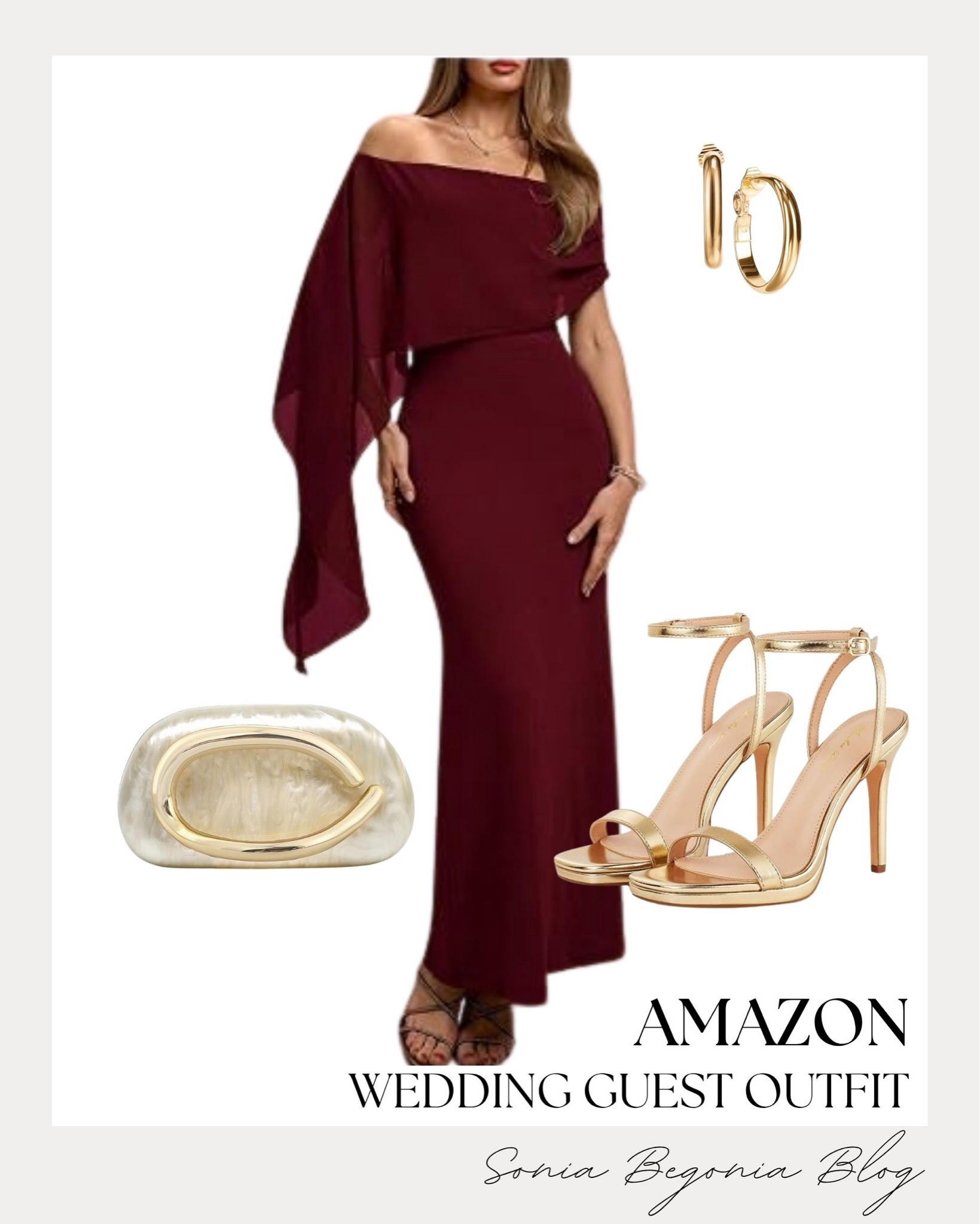 Elegant fall wedding guest look! 🍷 

I styled a sophisticated deep burgundy off-the-shoulder maxi dress featuring a dramatic draped overlay sleeve.

I paired the look with metallic gold strappy heel sandals, a marble clutch with gold hardware, and gold hoop earrings for a glamorous touch. ✨

#AmazonFashion #AmazonStyle #WeddingGuestDress #LTKwedding #FormalWear #BurgundyDress #OOTD #SpecialOccasion

#LTKootd #LTKWedding