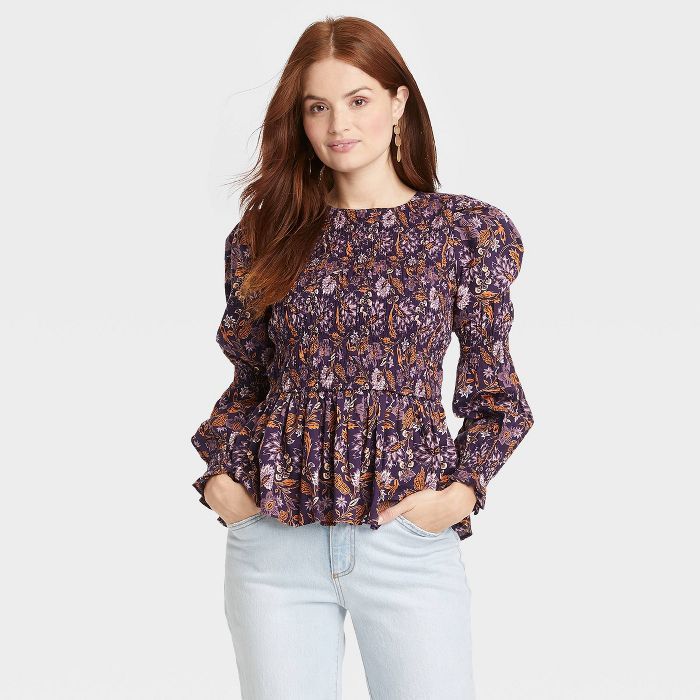 Women's Puff Long Sleeve Smocked Blouse - Universal Thread™ | Target