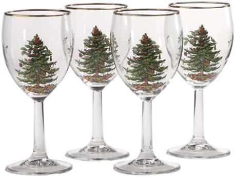 Spode Christmas Tree Wine Goblets with Gold Rims, Set of 4 | Amazon (US)