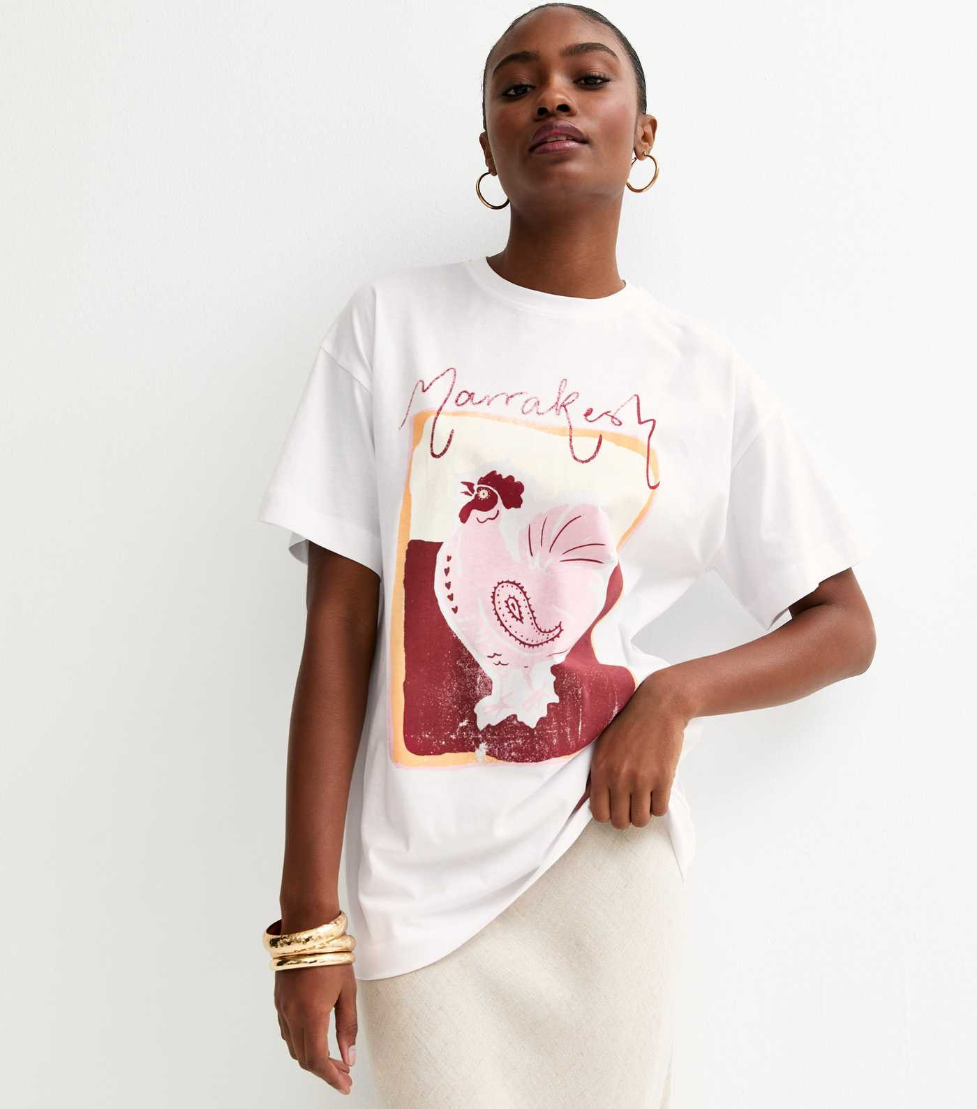 White Rooster Print Oversized Tee | New Look | New Look (UK)