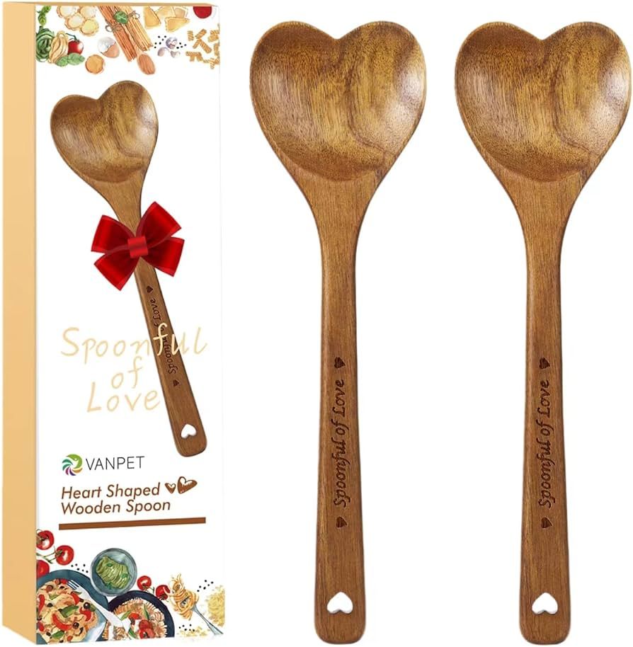 Wooden Heart Spoons - Heart Shaped Wooden Spoon Kitchenware for Cooking with Love, Unique Mother'... | Amazon (US)