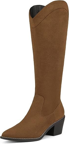 DREAM PAIRS Womens Cowboy Boots, Western Cowgirl Pull On Zipper Chunky Heel Pointed Toe Knee High... | Amazon (US)