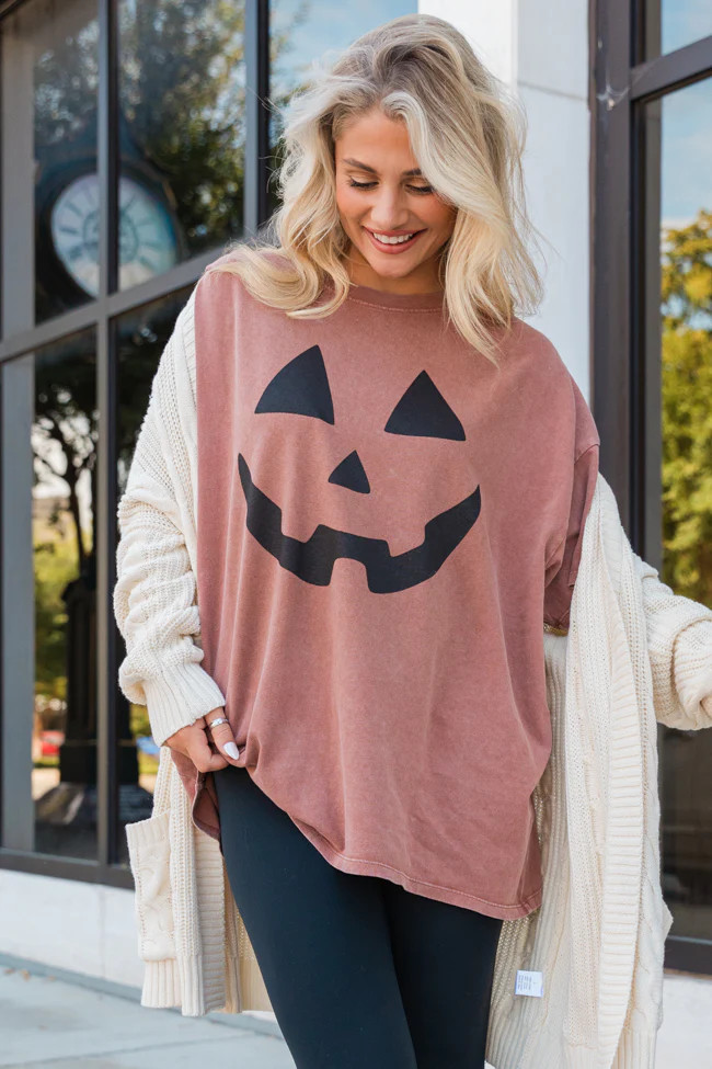 Pumpkin Face Chesnut Hyfve Oversized Graphic Tee | Pink Lily