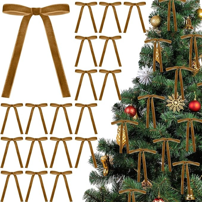 24 Pcs Velvet Bows Christmas Tree Ornaments Vintage Velvet Ribbon Bows for Tree Garland Wreath In... | Amazon (US)