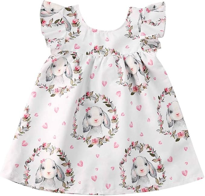 Toddler Baby Girl Easter Outfit Ruffle Sleeveless Bunny Dress Rabbit Print Romper My First Easter... | Amazon (US)