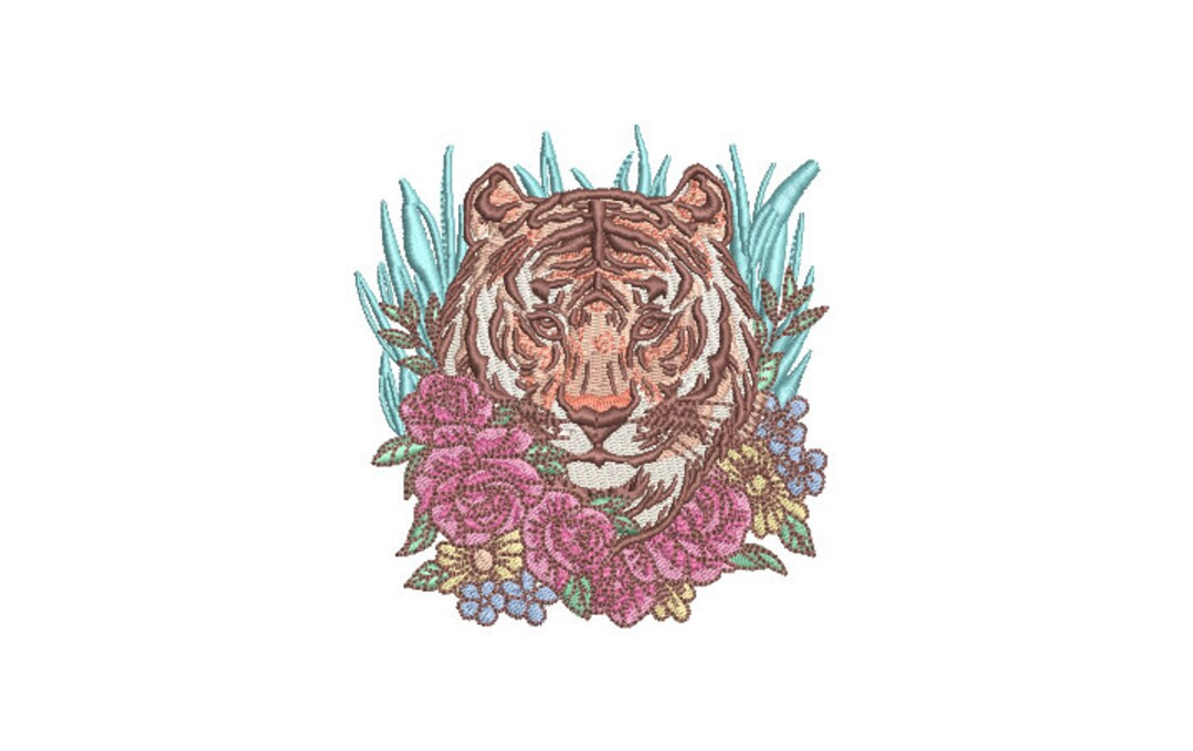 Flora Tiger Embroidery Design Tiger Face Urban Mordern Machine Embroidery File Design 4x4 Inch Ho... | Etsy (US)