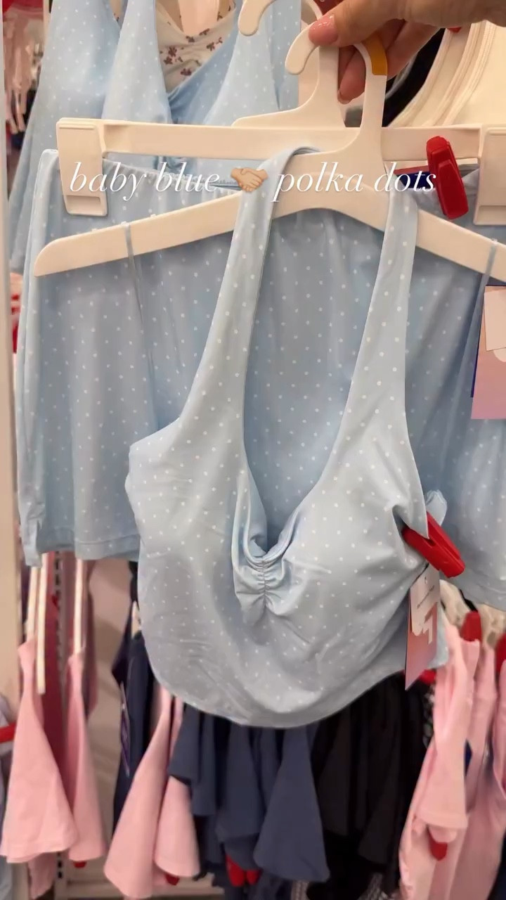 Say SHOP for baby blue polka dot sets & dresses! Loving all the polka dots lately & this pastel is so subtle, so pretty 😍  #polkadotdress #activewearaddict #targetstyle #gymfits