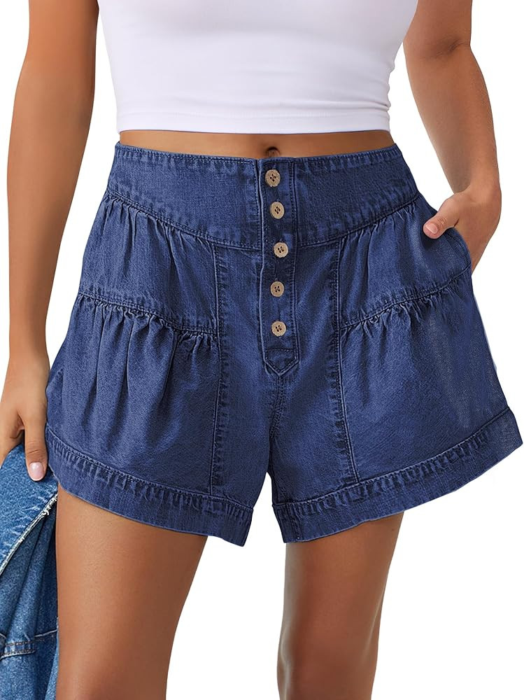 ANRABESS Women's Denim Shorts Summer Baggy High Waisted Flowy Wide Leg Buttons Pleated Casual Jea... | Amazon (US)