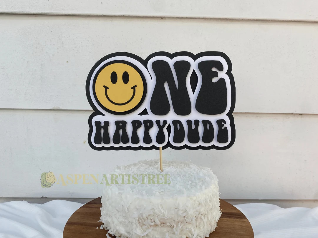 One Happy Dude Cake Topper One Happy Dude Party Decor First Birthday Party Supplies Smiley Face B... | Etsy (US)
