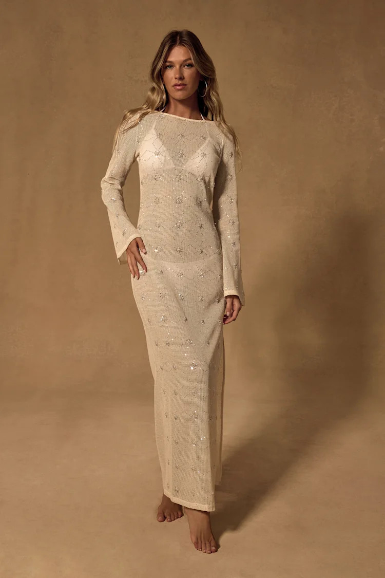 Sunbeam Cream Crochet Sequin Maxi Swim Cover-Up | Lulus