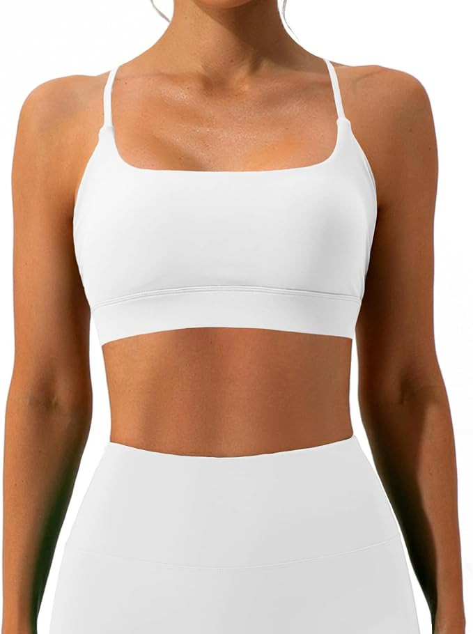 Sports Bra for Women Strappy Padded Longline Yoga Bras Criss Cross Back Spaghetti Gym Workout Bra... | Amazon (US)