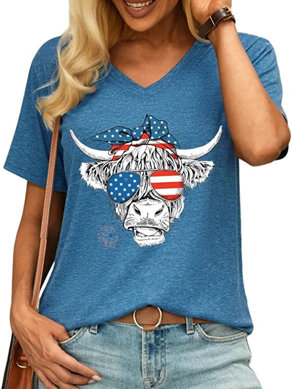 EIGIAGWNG Womens American Flag Lips T-Shirt Funny July 4th Independence Day Graphic Tees Tops | Amazon (US)
