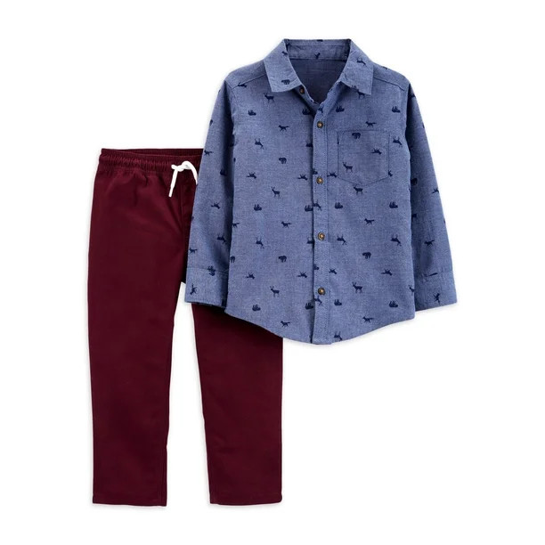 Carter's Child of Mine Baby and Toddler Boy Long-Sleeve Button-Up Shirt and Pant Outfit Set, 2-Pi... | Walmart (US)