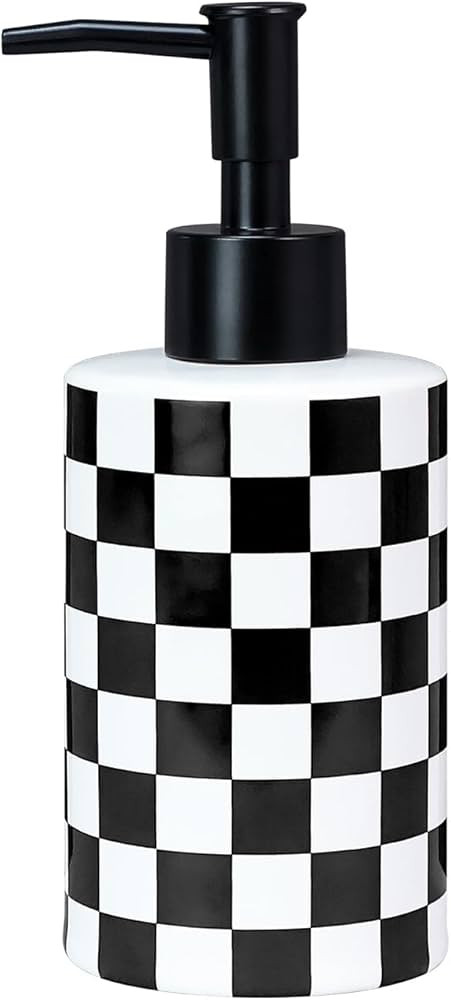 Checkered Soap Dispenser with Matte Pump Black and White Ceramic Soap Bottle for Kitchen Bathroom... | Amazon (US)