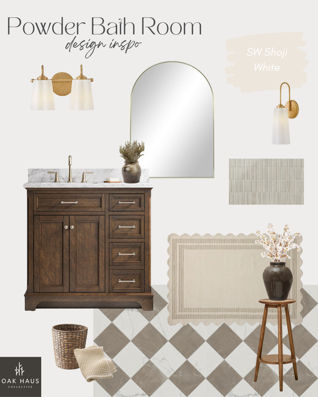 powder bathroom design inspo, bathroom design, small bathroom, wood bathroom vanity, bathroom design, modern organic bathroom, guest bathroom, edward and martin, checkered tile, floor tile, bathroom inspo 

 