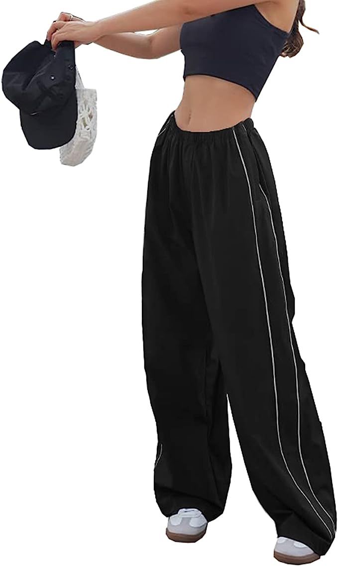 LAOARA Women Y2K Baggy Track Pants Elastic Waist Wide Leg Parachute Pants Jogger Sweatpants Pants | Amazon (US)