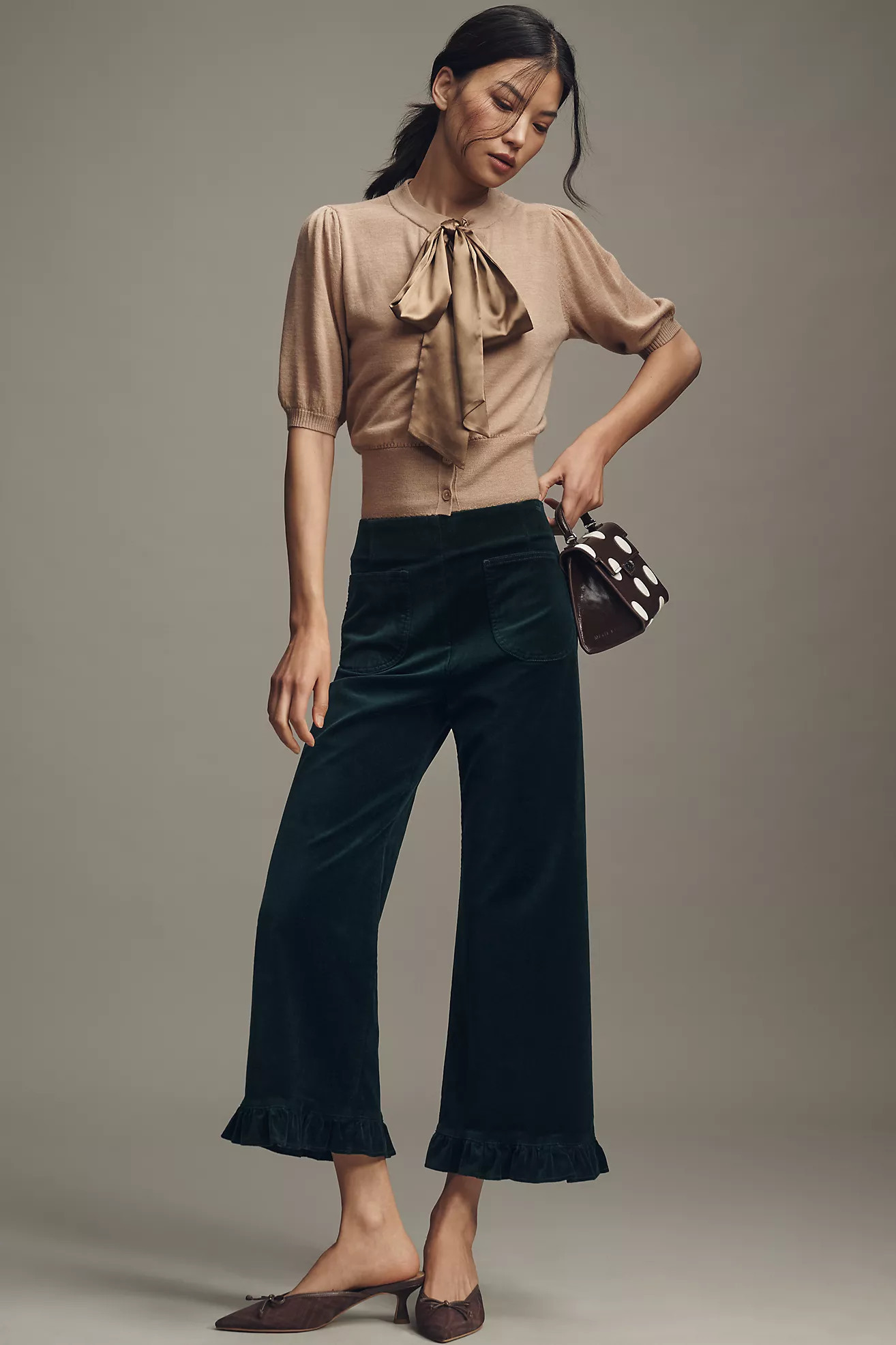 The Colette Crop Velvet Ruffle-Hem Pants by Maeve | Anthropologie (US)