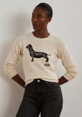 Lauren Ralph Lauren Women's Intarsia Knit Dachshund Cotton Sweater, X-Large | Belk