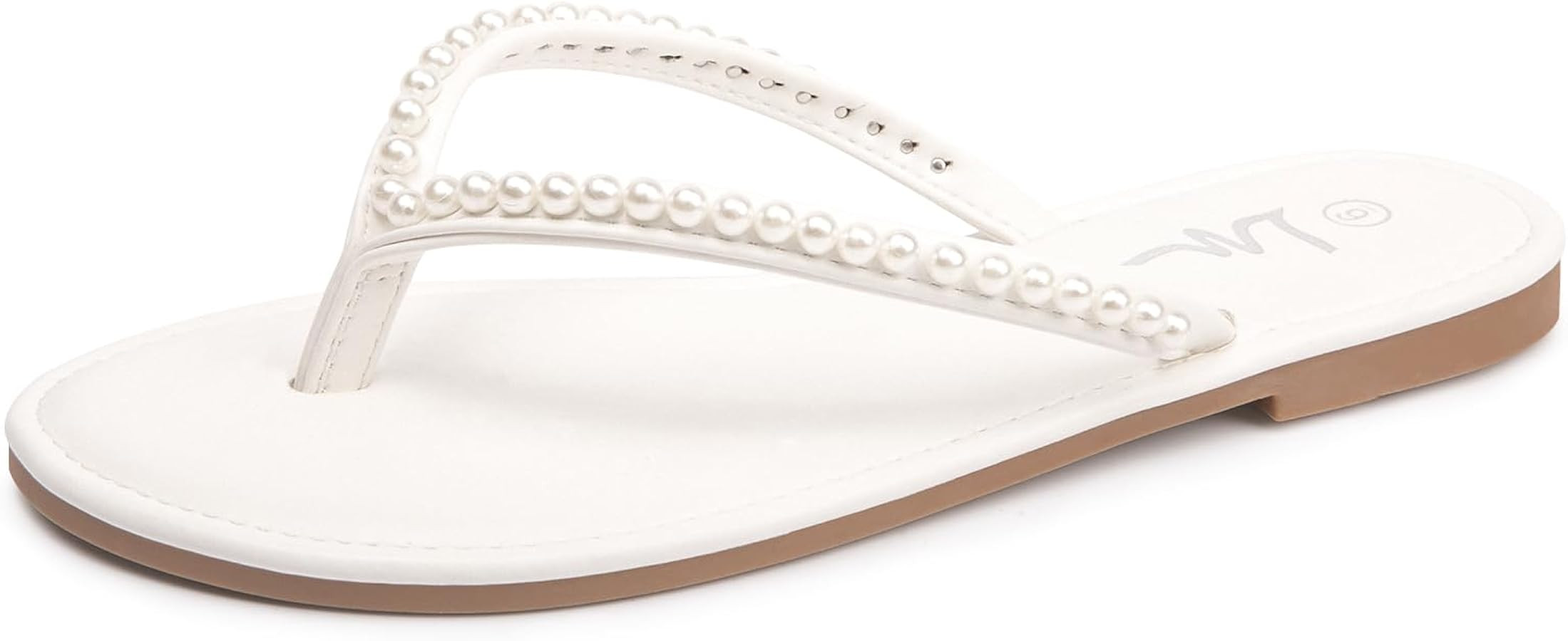 LM Women's Pearls Strappy Flat Sandals Thong Sandals Flip Flop Slip On Slide Sandals for Women Dr... | Amazon (US)