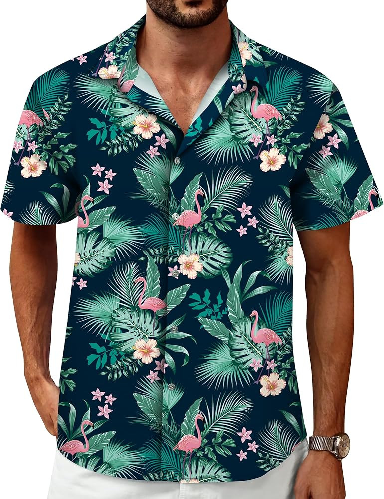 Hawaiian Shirt for Men, Mens Tropical Shirts Short Sleeve, Summer Button Down Vacation Outfits | Amazon (US)