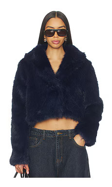 LIONESS x REVOLVE Madame Faux Fur Jacket in Navy from Revolve.com | Revolve Clothing (Global)