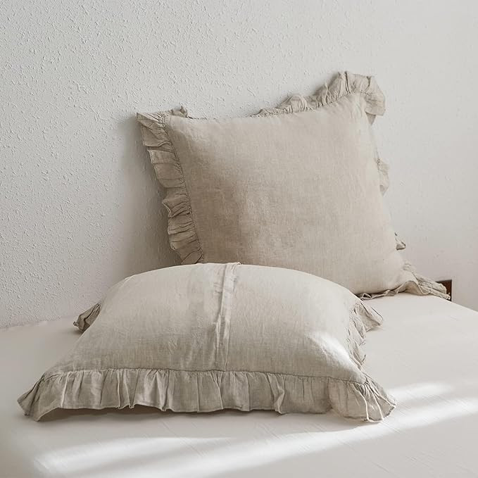 Simple&Opulence 100% Linen Euro Sham Covers with Ruffle, 26x26 Inch Pillow Covers Set of 2, Euro ... | Amazon (US)