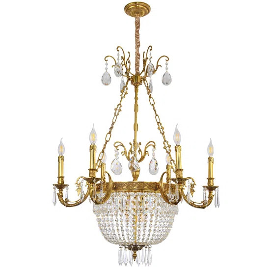 40 Inch Elegant Brass & Crystal Empire Style Basket Chandelier with Flower Motif for Home Decor | Wayfair North America