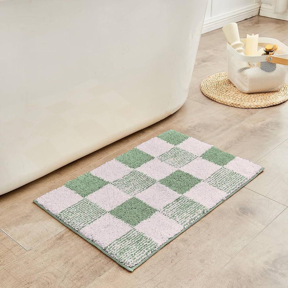Checkered Bath mats for Bathroom Non Slip, Fluffy Absorbent Microfiber Bath mat Washable, Aesthet... | Amazon (US)
