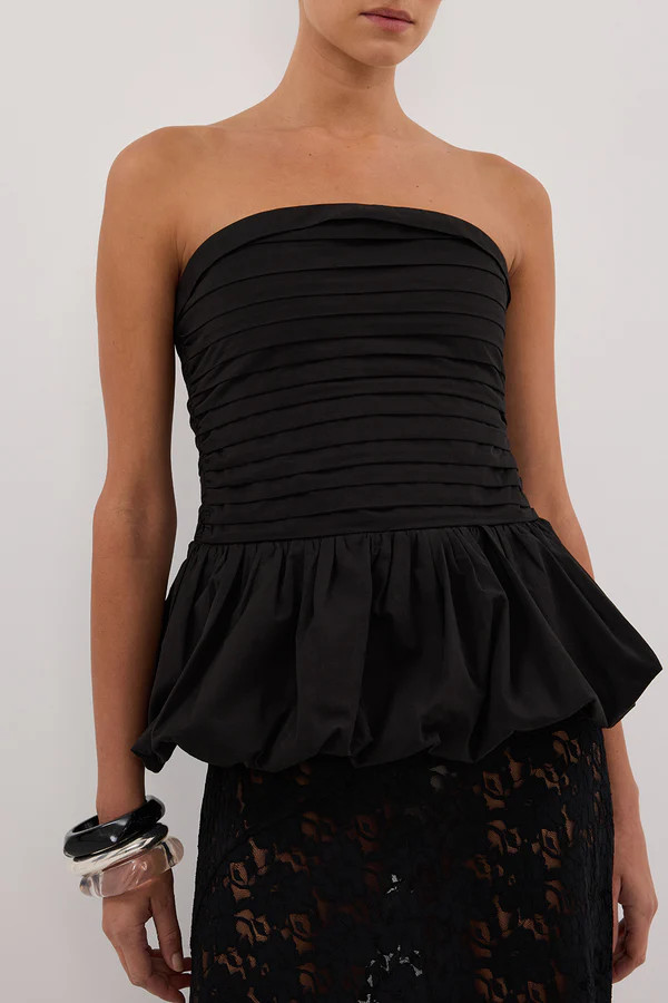 PEGGY BLACK COTTON STRAPLESS TOP | DISSH