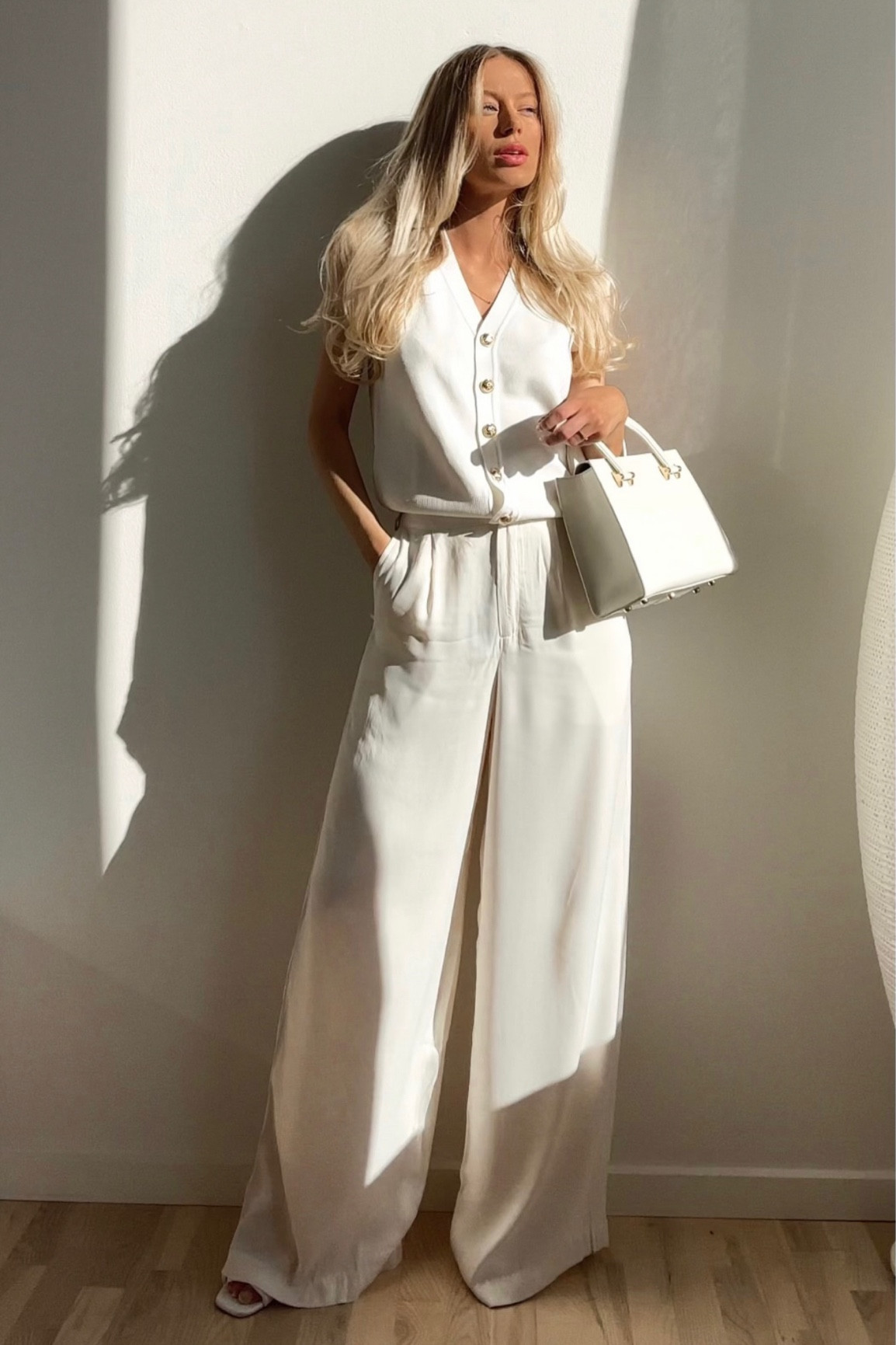 All White elegant outfit, summer outfit, White wide leg satin pants, White top, White sandals, old money classy style, minimal outfit, classy, fashion, summer style 

#LTKstyletip #LTKunder100 #LTKshoecrush