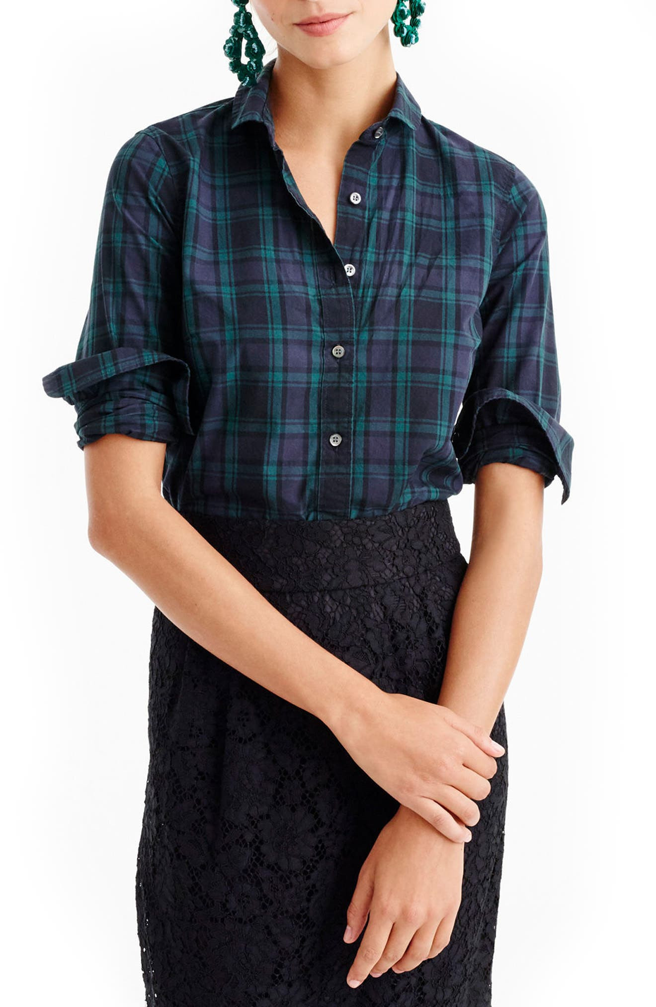 Perfect Club Collar Black Watch Plaid Shirt | Nordstrom