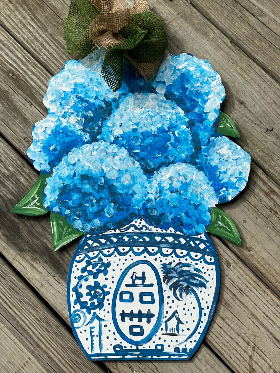 Blue Hydrangea Wreath, Chinoiserie Door Hanger, Front Door Year Round Hydrangea Wreath, Blue and ... | Etsy (US)