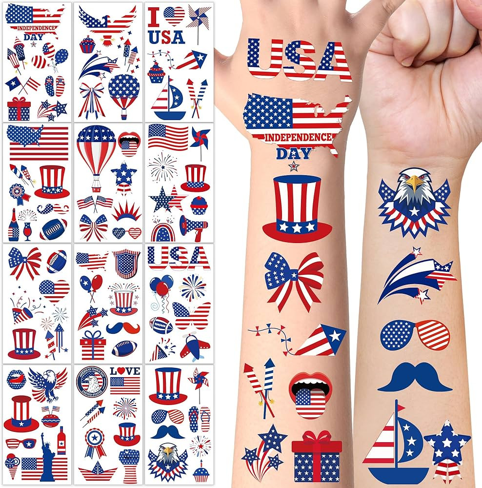 106 PCS 4th of July Tattoos, Fourth of July Tattoos for Kids, Patriotic Temporary Stickers, Ameri... | Amazon (US)