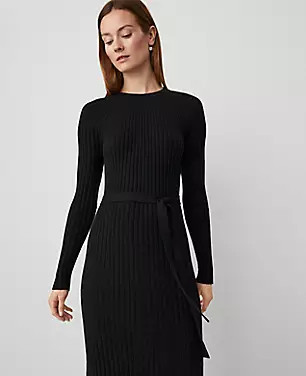 Ribbed Belted Column Sweater Dress | Ann Taylor