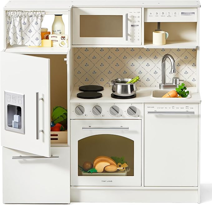 Tiny Land Play Kitchen for Kids, Upgraded Wooden Kitchen Toy with Complete Play Areas, Pretend Co... | Amazon (US)