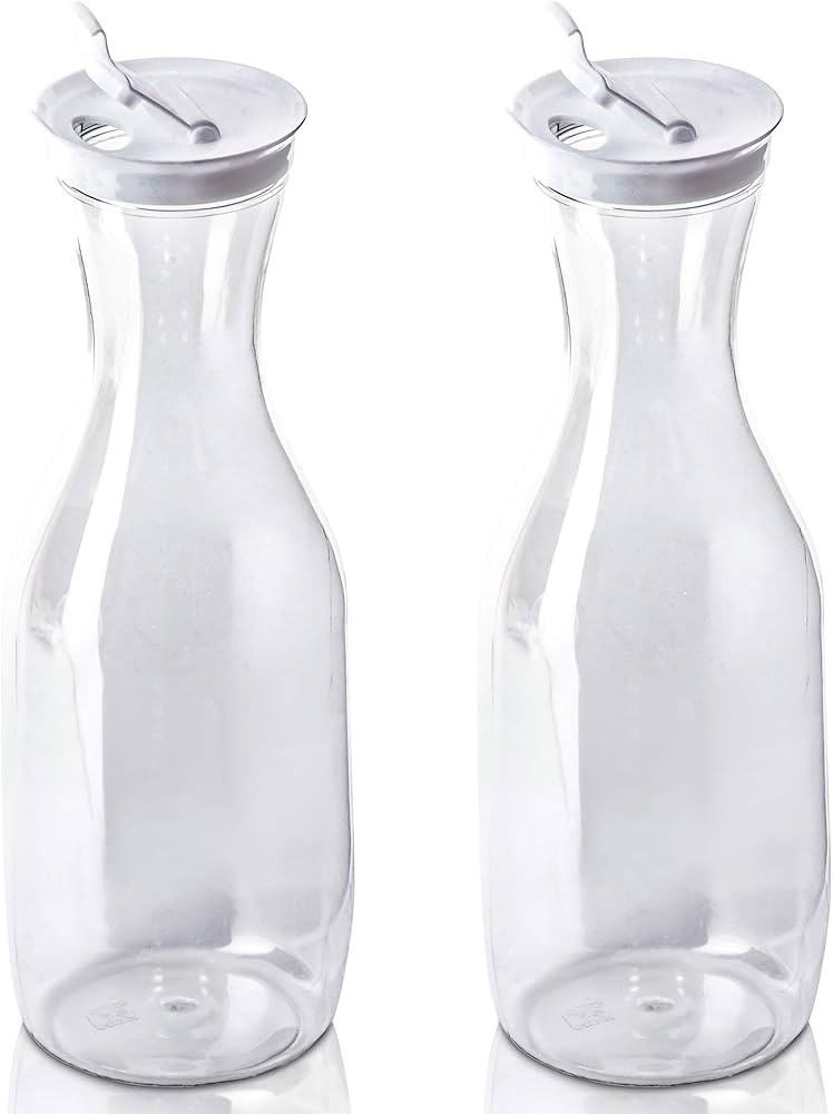 DecorRack 2 Large Water Carafes, Bottles with Flip Top Lid, 50 Oz Each, BPA Free- Plastic Juice P... | Amazon (US)
