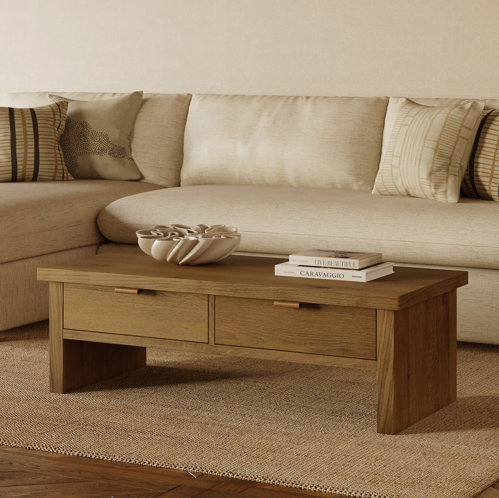 Elliot 46" Coffee Table With Drift Oak Finish | Wayfair North America