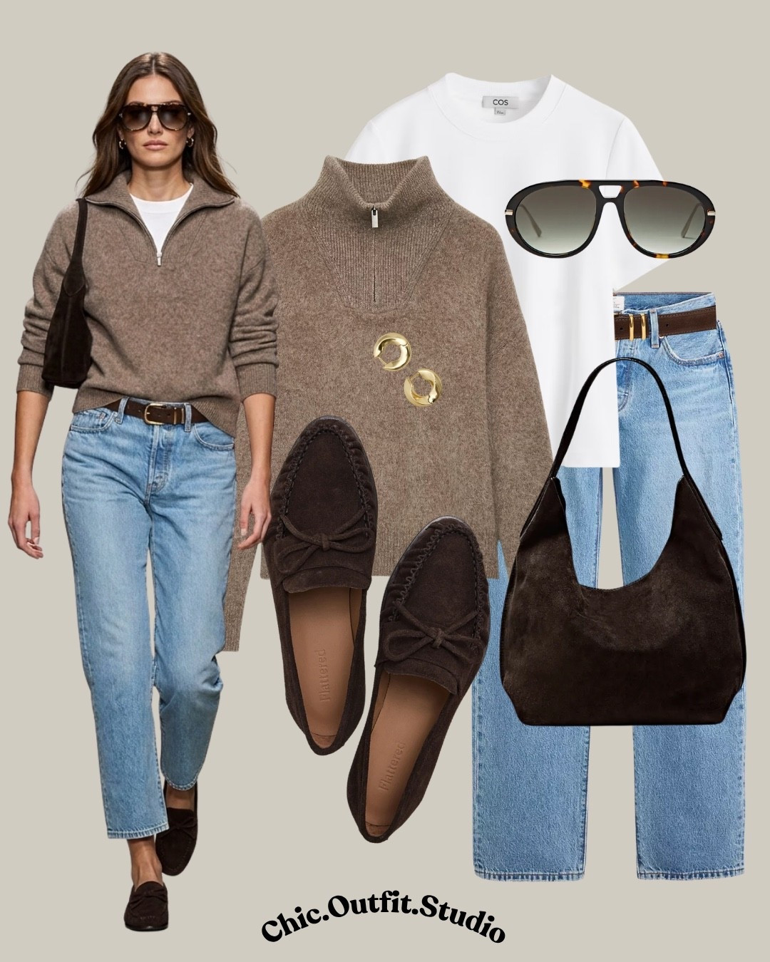 ✨A cozy taupe half-zip sweater paired with light-wash straight-leg jeans creates an effortless pre-fall casual outfit that feels polished without trying too hard. The brown leather belt, suede loafers, and slouchy shoulder bag add rich texture and warmth, while the white tee keeps the look fresh and balanced. 

✨Perfect for casual office days, work-from-café days, weekend brunch, errands, travel days, coffee dates, or relaxed lunches. It’s an easy transitional-weather formula that can take you from late summer into fall with just a few simple layers.

✨Tags: taupe half zip outfit women, pre fall outfit women, half zip sweater outfit, fall casual outfit women, light wash jeans outfit, brown loafers outfit, elevated casual outfit women, transitional weather outfit, casual office outfit women, work from cafe outfit, weekend brunch outfit, neutral fall outfit, minimalist fall style, European casual style, suede loafers women, brown leather accessories, classic capsule wardrobe, everyday elevated outfit, cozy chic outfit women, effortless fall outfit

#LTKautumn #LTKbag #LTKshoes