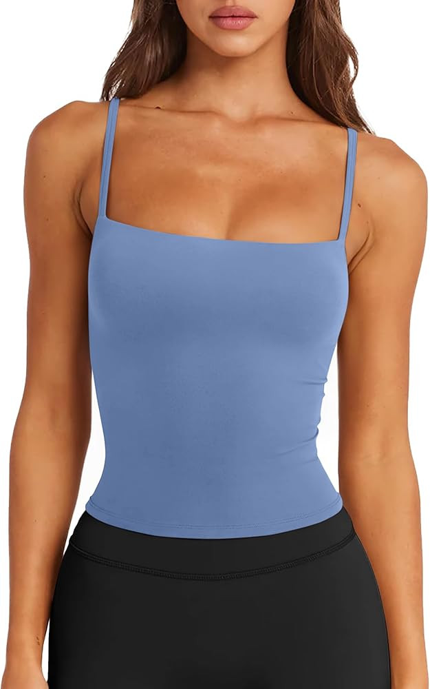 LASLULU Sports Bras for Women Square Neck Padded Adjustable Spaghetti Strap Backless Sleeveless W... | Amazon (US)