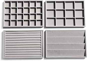 Frebeauty Stackable Velvet Jewelry Organizer Trays for Drawers Inserts Jewelry Storage Tray Displ... | Amazon (US)