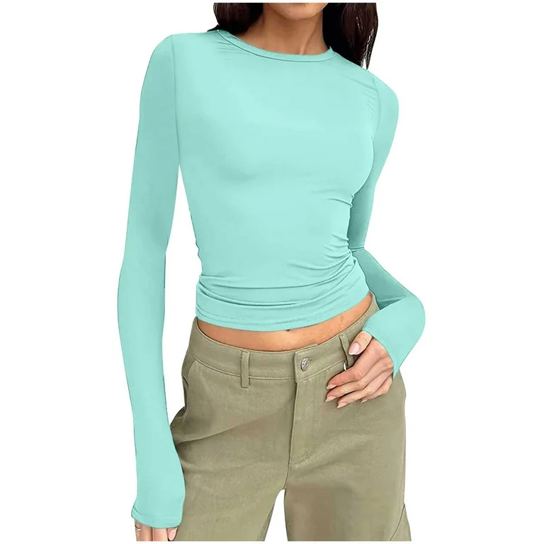 Aloohaidyvio No Boundaries Long Sleeve Tops,Womens Long Sleeve Shirts Crop Tops Basic Double Laye... | Walmart (US)